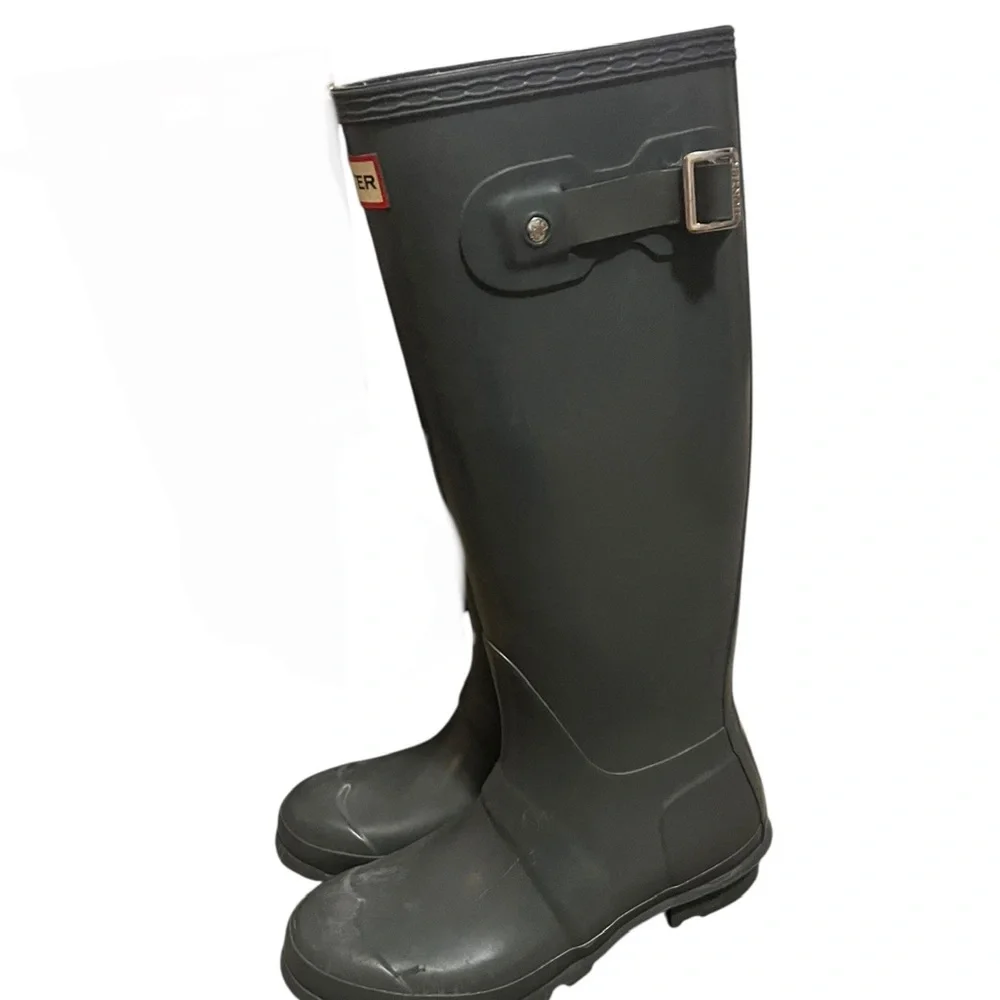 Hunter Grey Women's Original Tall Rain Boots SZ 6 - Picture 2 of 4